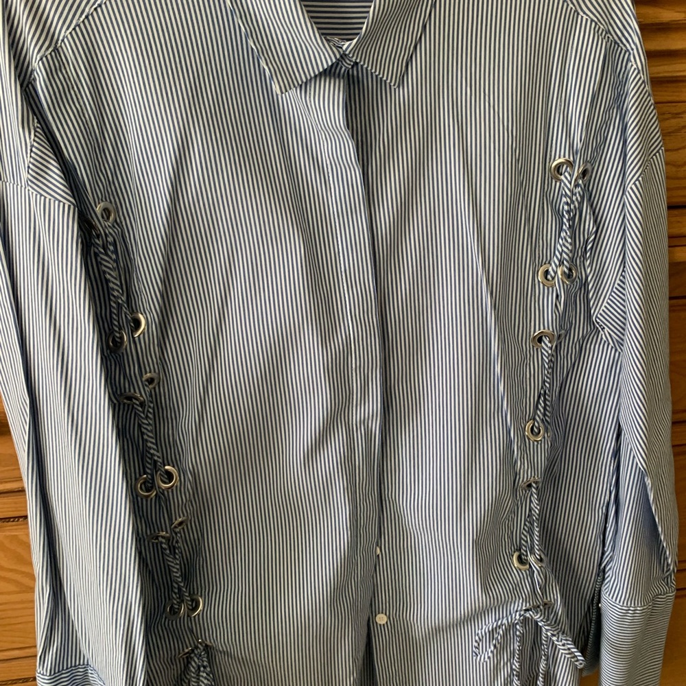 Topshop Blue Striped Shirt with Lace-Up Sides